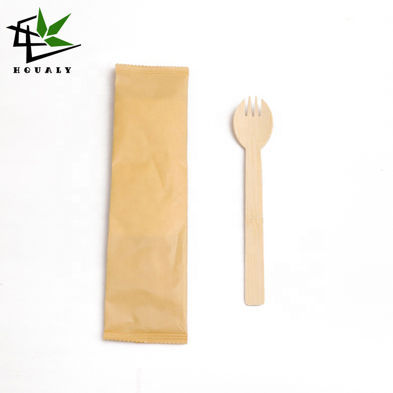 Individually Wrapped Natural Eco Friendly  Biodegradable Disposable Bamboo Spork