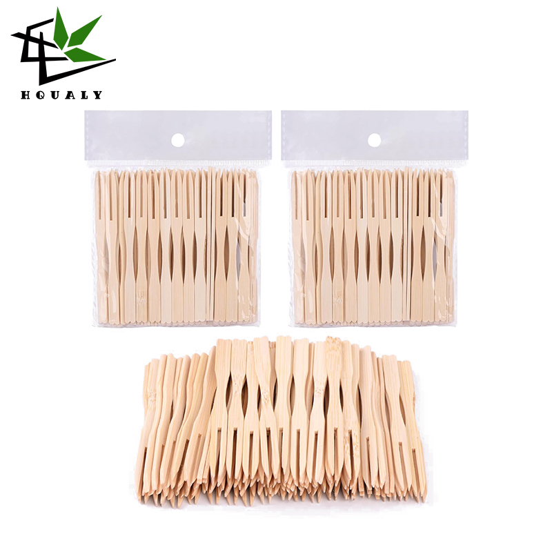 Bamboo Cocktail Forks, 3.5 Inch Natural Bamboo Forks, Toothpicks for Appetizers for Party/Catering/Dessert/Fruit