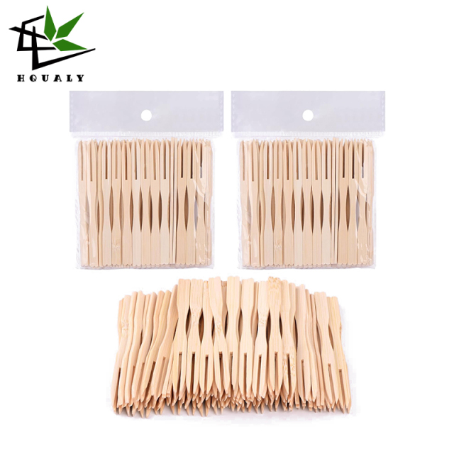 Bamboo Cocktail Forks, 3.5 Inch Natural Bamboo Forks, Toothpicks for Appetizers for Party/Catering/Dessert/Fruit