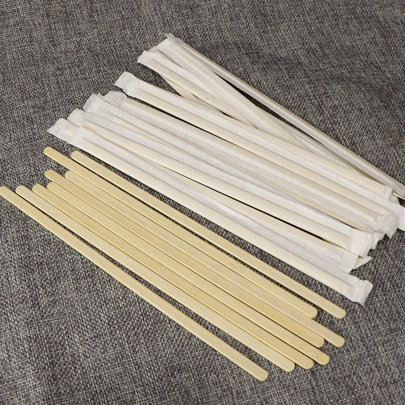 Disposable paper wrapped bamboo coffee stirrer