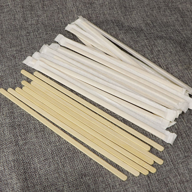 Disposable paper wrapped bamboo coffee stirrer