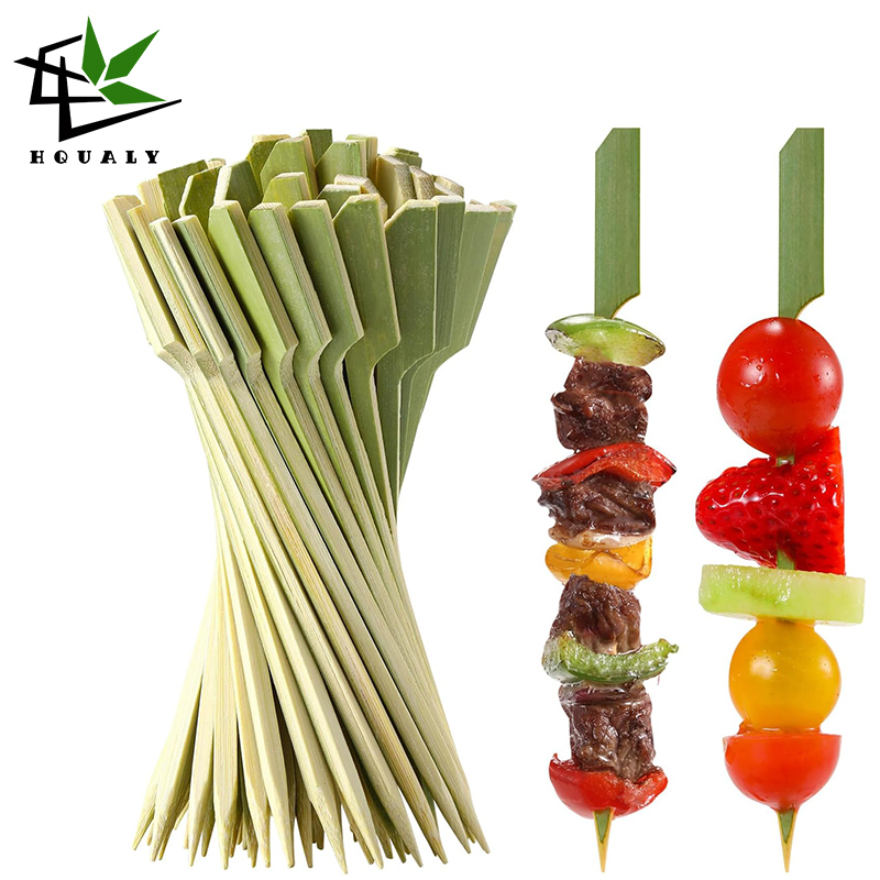 Biodegradable Green Natural Bamboo Teppo Paddle Skewer Disposable Wooden Food Kebab BBQ Barbecue Grill Stick Skewers