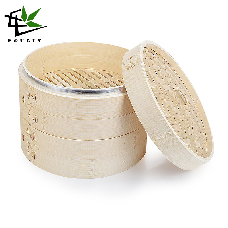 Bamboo Food Commercial Rice Steamers Basket Natural Mini Size Stainless Steel Food Steamer Steam Cooking Bamboo Lid Round Shape