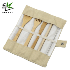 Travel Outdoor Portable Reusable Tableware Bamboo Utensils Knife Fork Spoon Chopsticks Straw Bamboo Cutlery Set