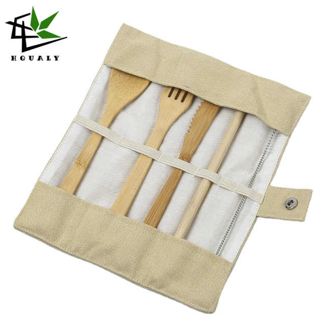 Travel Outdoor Portable Reusable Tableware Bamboo Utensils Knife Fork Spoon Chopsticks Straw Bamboo Cutlery Set