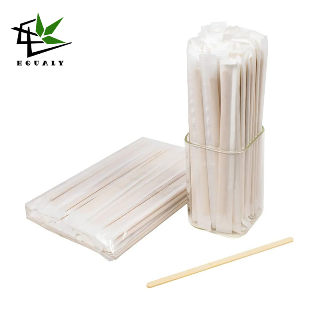 Bamboo Coffee Stirrers Individually Wrapped Disposable Beverage Stirrers Sticks Eco Friendly Biodegradable Round Stir Sticks