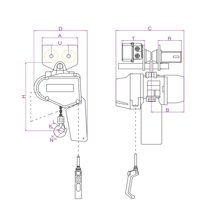 0.125-0.5T Trolley Type Electric Chain Hoist EQ Series