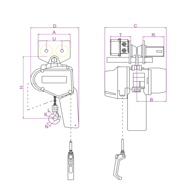 0.125-0.5T Trolley Type Electric Chain Hoist EQ Series