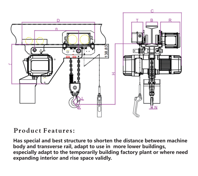 1-10T Ultra Low Headroom Type Electric Chain Hoist EQ series