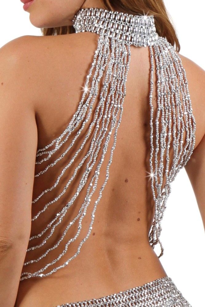 Top perlé fait main, fermeture col