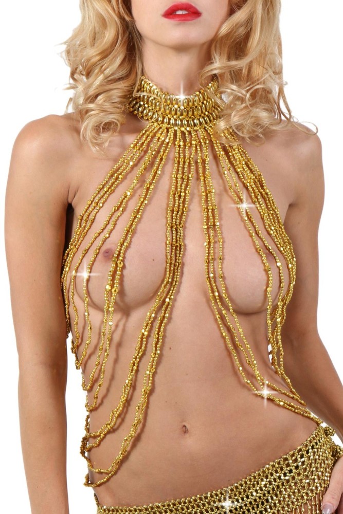 Top perlé fait main, fermeture col