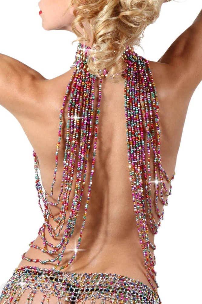 Top perlé fait main, fermeture col