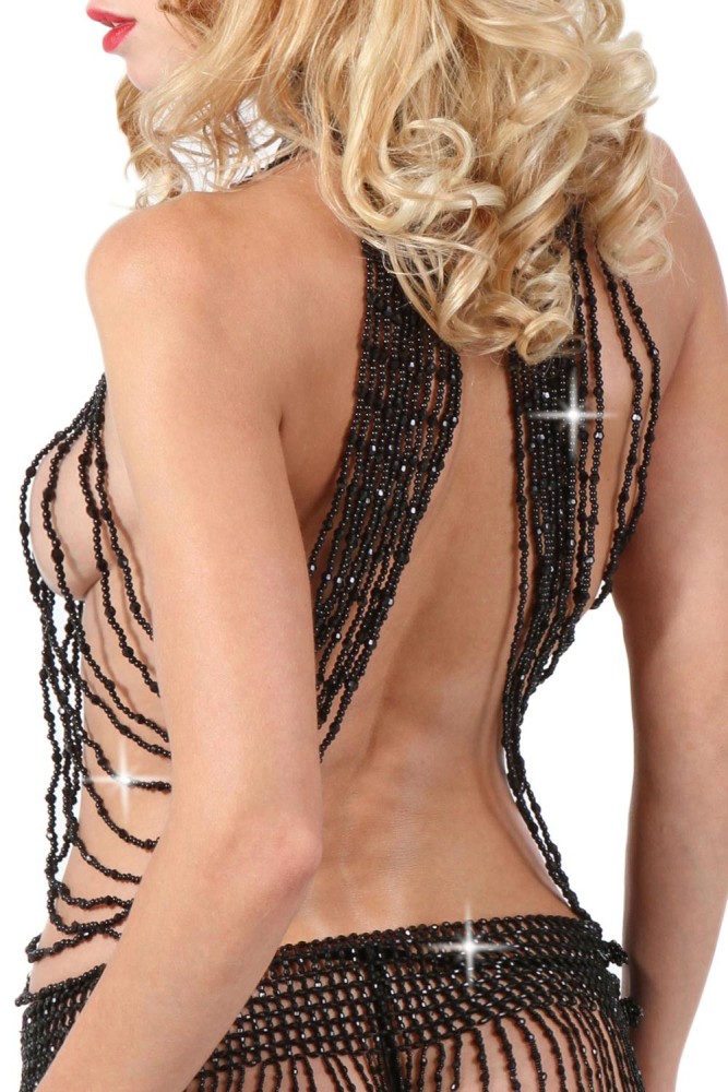 Top perlé fait main, fermeture col