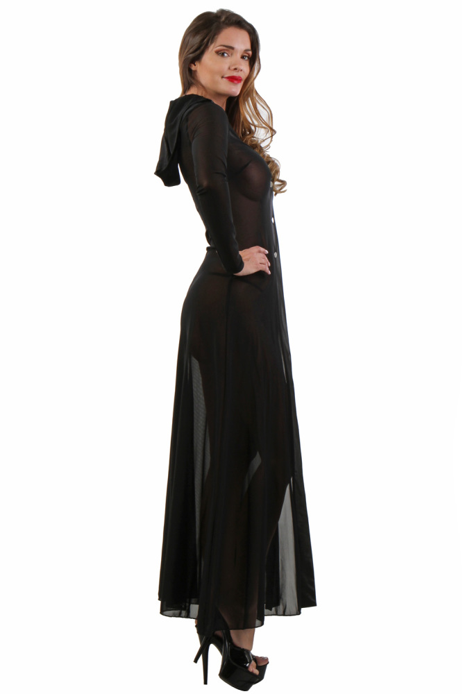 Long déshabillé en résille fine avec capuche et détails Wetlook