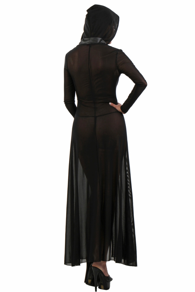 Long déshabillé en résille fine avec capuche et détails Wetlook