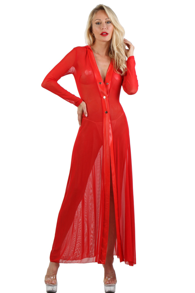 Long déshabillé en résille fine avec capuche et détails Wetlook