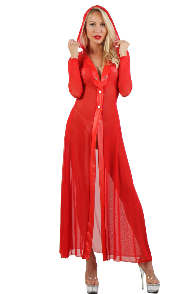 Long déshabillé en résille fine avec capuche et détails Wetlook