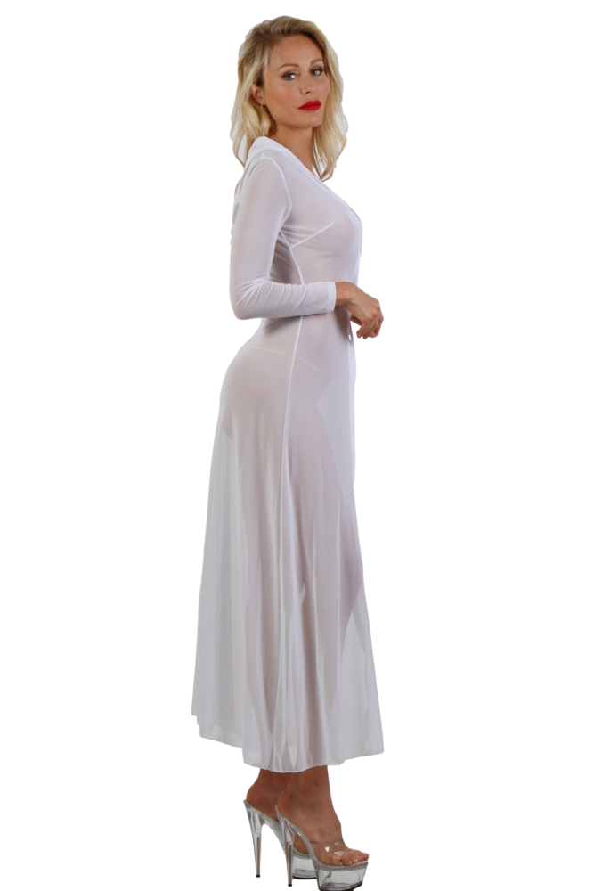 Long déshabillé en résille fine avec capuche et détails Wetlook