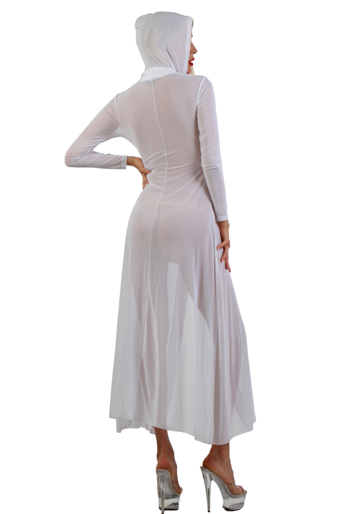 Long déshabillé en résille fine avec capuche et détails Wetlook