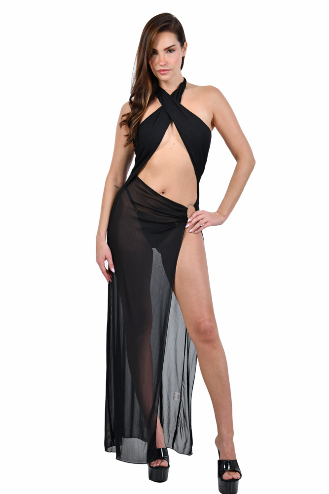 Robe longue croisée avec fente à l’avant