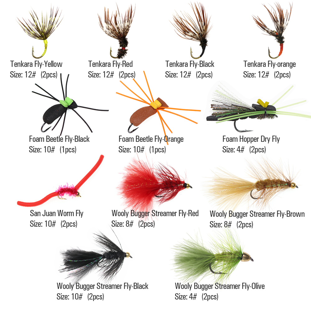 ICERIO 70pcs Fly Fishing Flies Kit Trout Bass Fishing with Fly Box Dry Wet Flies Nymphs Worm Streamers