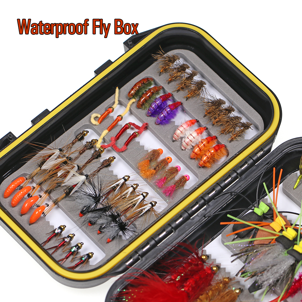 ICERIO 70pcs Fly Fishing Flies Kit Trout Bass Fishing with Fly Box Dry Wet Flies Nymphs Worm Streamers
