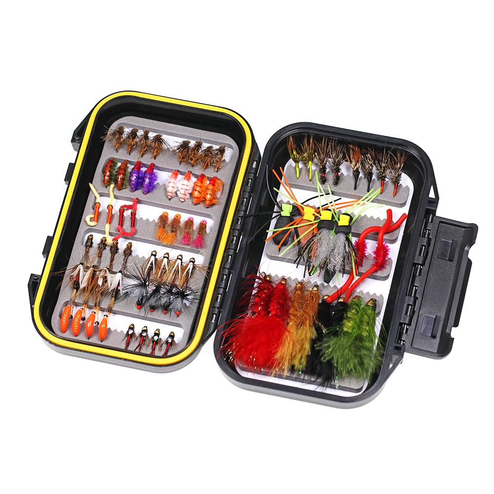 ICERIO 70pcs Fly Fishing Flies Kit Trout Bass Fishing with Fly Box Dry Wet Flies Nymphs Worm Streamers