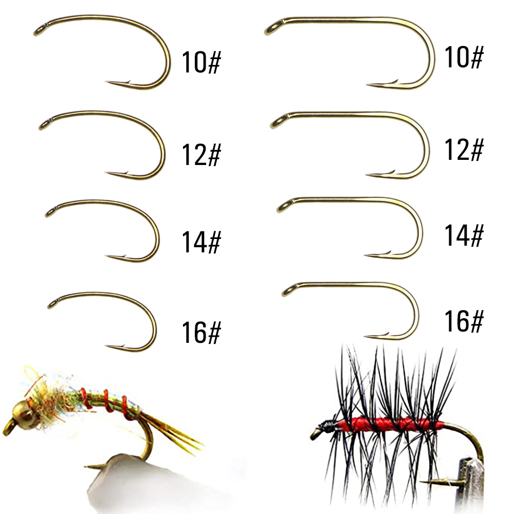ICERIO 240PCS Fly Tying Hooks Barbed Standard Dry Wet Fly Tying Hook with Box Nymph Shrimp Caddis Pupae Flies Curved Czech Scud Fishing Hook