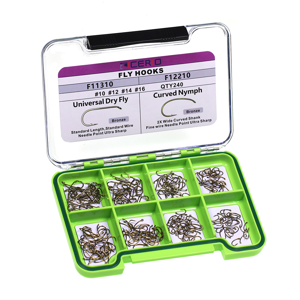 ICERIO 240PCS Fly Tying Hooks Barbed Standard Dry Wet Fly Tying Hook with Box Nymph Shrimp Caddis Pupae Flies Curved Czech Scud Fishing Hook