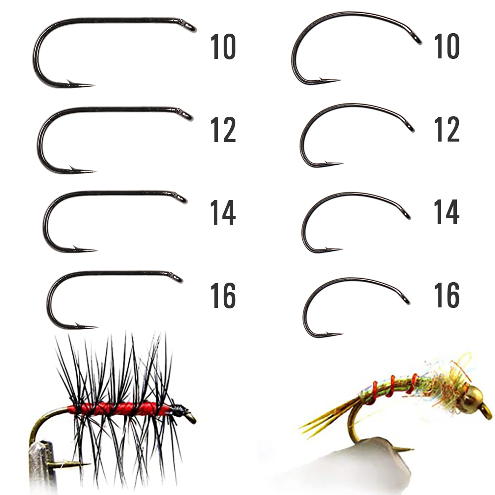 ICERIO 240PCS Fly Tying Hooks Barbed Standard Dry Wet Fly Tying Hook with Box Nymph Shrimp Caddis Pupae Flies Curved Czech Scud Fishing Hook