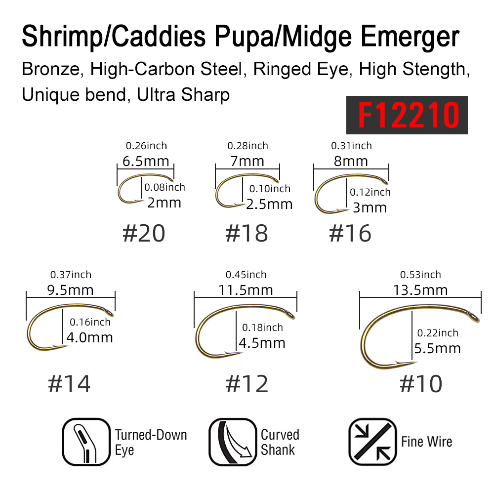 ICERIO 240PCS Fly Tying Hooks Barbed Standard Dry Wet Fly Tying Hook with Box Nymph Shrimp Caddis Pupae Flies Curved Czech Scud Fishing Hook