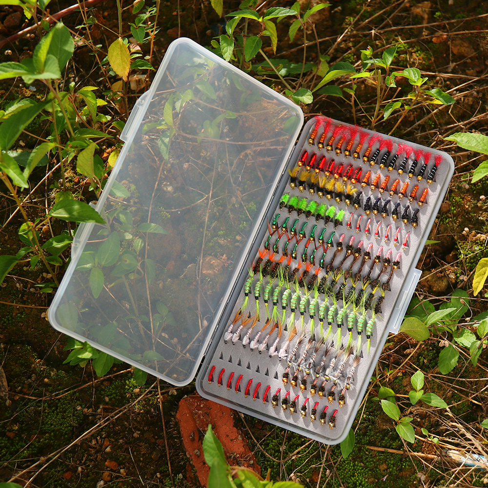 ICERIO 147PCS Fly Fishing Flies Box Set Midge Larvae Scud Shrimp Nymph Flies for Trout Bass Grayling Panfish Lure Carp Artificial Fish Bait