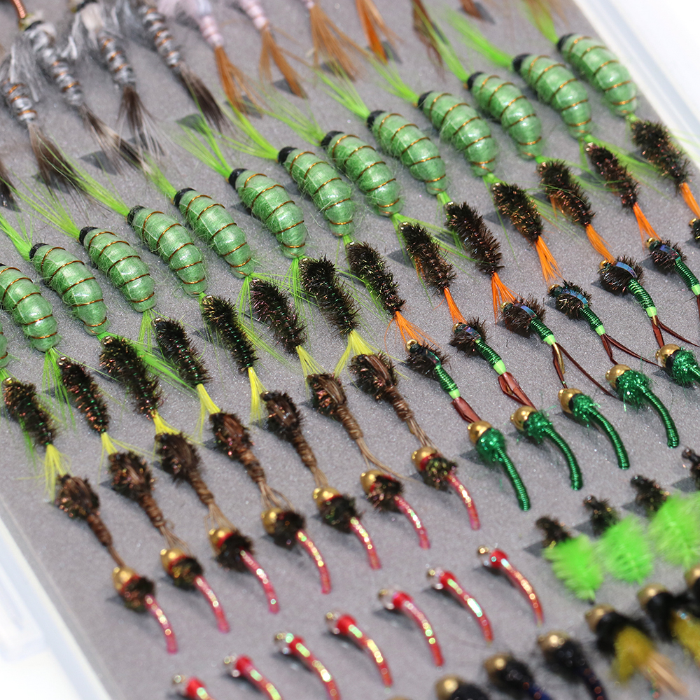 ICERIO 147PCS Fly Fishing Flies Box Set Midge Larvae Scud Shrimp Nymph Flies for Trout Bass Grayling Panfish Lure Carp Artificial Fish Bait