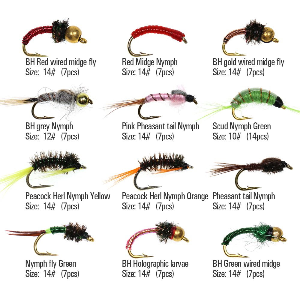 ICERIO 147PCS Fly Fishing Flies Box Set Midge Larvae Scud Shrimp Nymph Flies for Trout Bass Grayling Panfish Lure Carp Artificial Fish Bait
