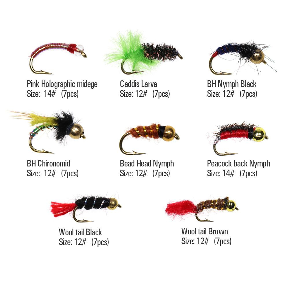 ICERIO 147PCS Fly Fishing Flies Box Set Midge Larvae Scud Shrimp Nymph Flies for Trout Bass Grayling Panfish Lure Carp Artificial Fish Bait