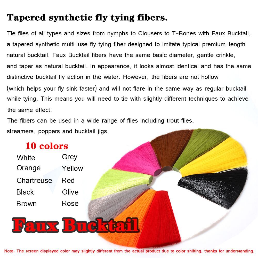 ICERIO 1PC Tapered Synthetic Faux Bucktail Fly Tying Fibers for Clouser Minnows Streamers Nymph Mayfly Poppers Jig Hook Lures