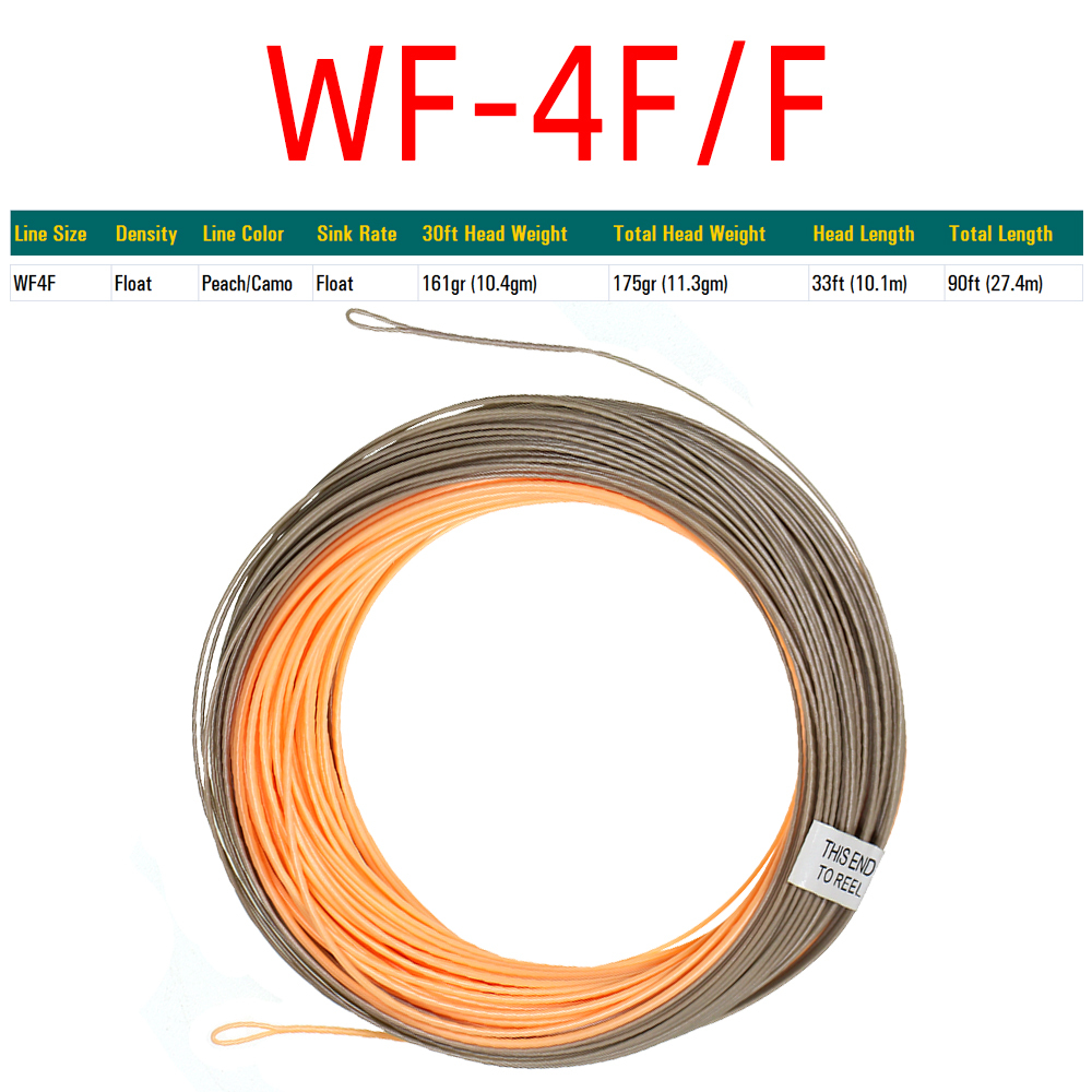 ICERIO 1 Pack 90FT WF-3F~WF-8F Single Handed Spey Fly Fishing Line Weight Fowarded Floating Fly Line With 2 Weld Loops Peach/Camo Fly Fishing Cord