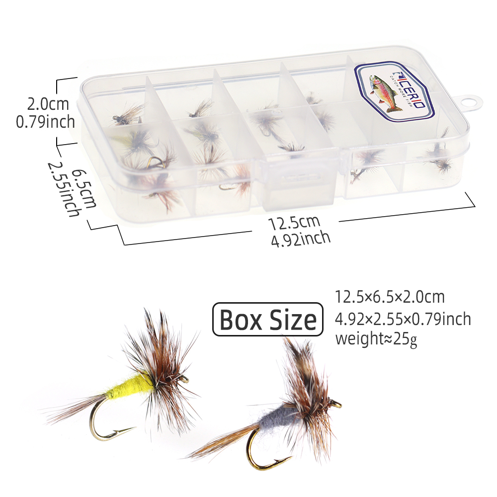 ICERIO 20PCS/BOX Adams Dry Fly Hook Artificial Trout Fishing Lure Bait Adult Mayfly Flying Caddis or Midge Fishing Flies