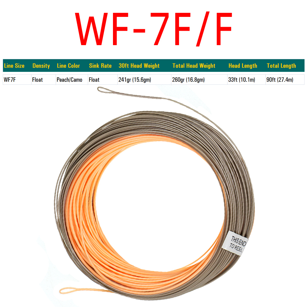 ICERIO 1 Pack 90FT WF-3F~WF-8F Single Handed Spey Fly Fishing Line Weight Fowarded Floating Fly Line With 2 Weld Loops Peach/Camo Fly Fishing Cord