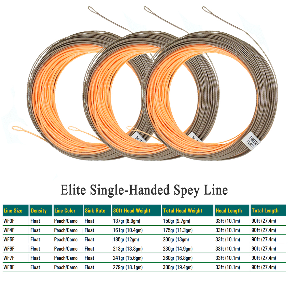 ICERIO 1 Pack 90FT WF-3F~WF-8F Single Handed Spey Fly Fishing Line Weight Fowarded Floating Fly Line With 2 Weld Loops Peach/Camo Fly Fishing Cord