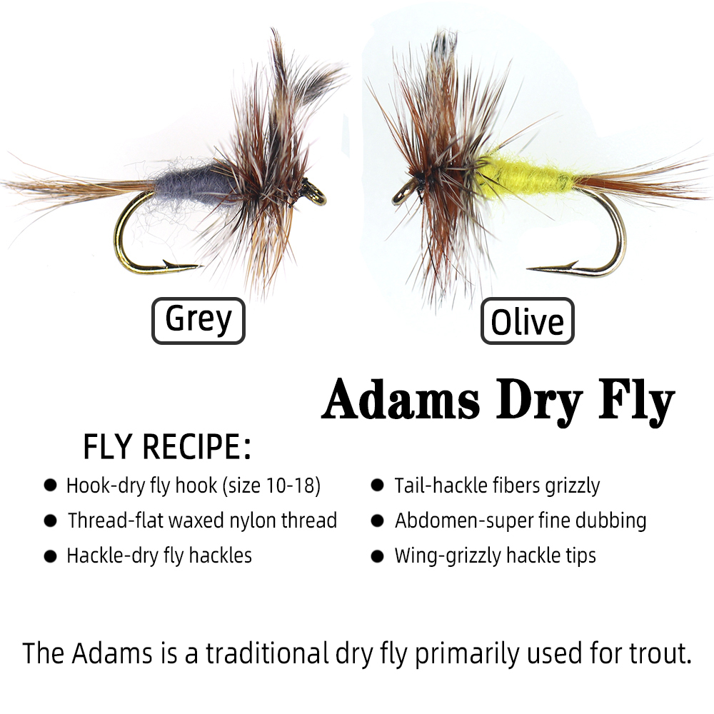 ICERIO 20PCS/BOX Adams Dry Fly Hook Artificial Trout Fishing Lure Bait Adult Mayfly Flying Caddis or Midge Fishing Flies