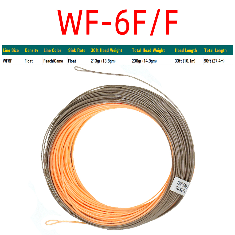 ICERIO 1 Pack 90FT WF-3F~WF-8F Single Handed Spey Fly Fishing Line Weight Fowarded Floating Fly Line With 2 Weld Loops Peach/Camo Fly Fishing Cord