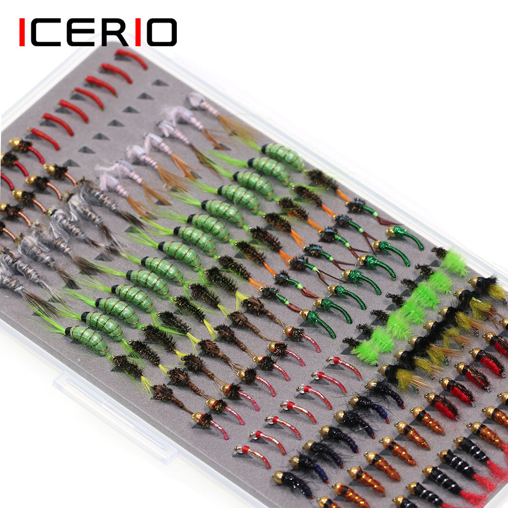 ICERIO 147PCS Fly Fishing Flies Box Set Midge Larvae Scud Shrimp Nymph Flies for Trout Bass Grayling Panfish Lure Carp Artificial Fish Bait
