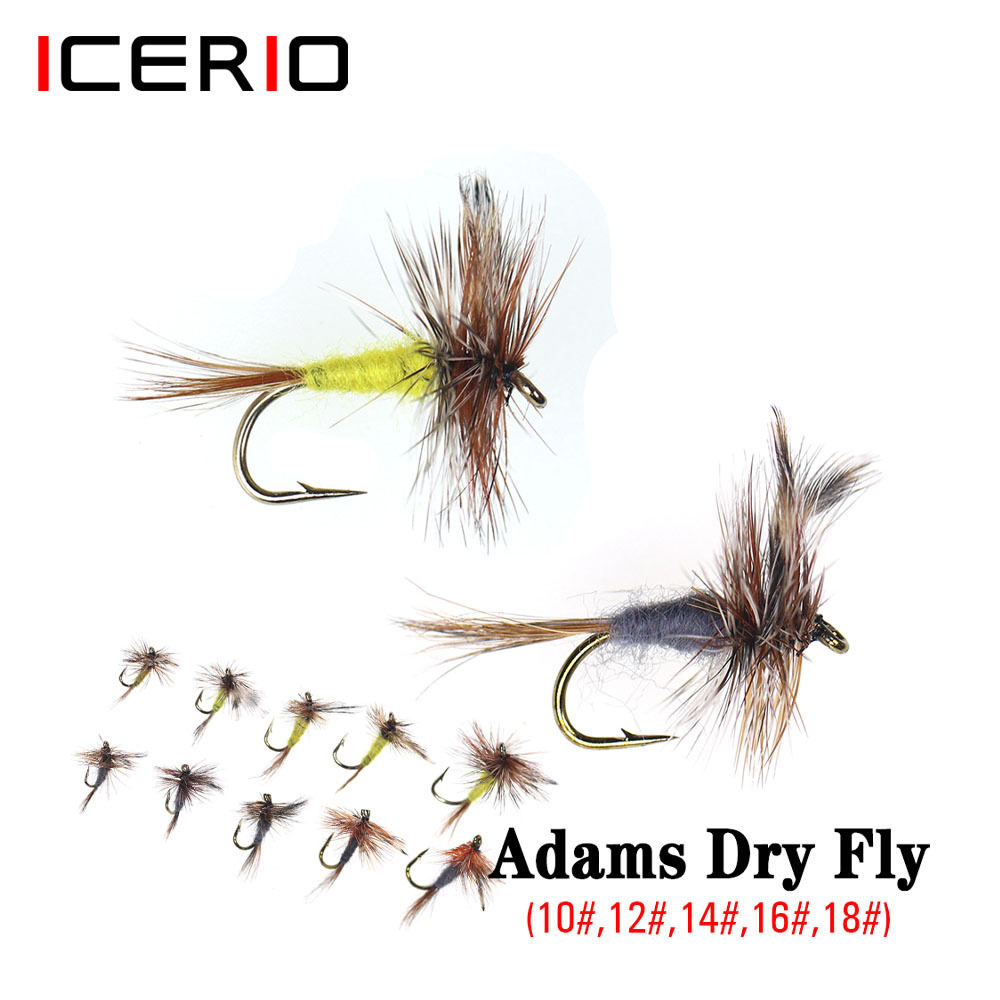 ICERIO 20PCS/BOX Adams Dry Fly Hook Artificial Trout Fishing Lure Bait Adult Mayfly Flying Caddis or Midge Fishing Flies