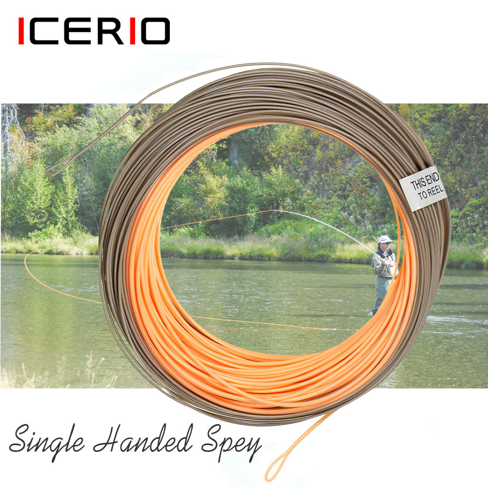 ICERIO 1 Pack 90FT WF-3F~WF-8F Single Handed Spey Fly Fishing Line Weight Fowarded Floating Fly Line With 2 Weld Loops Peach/Camo Fly Fishing Cord