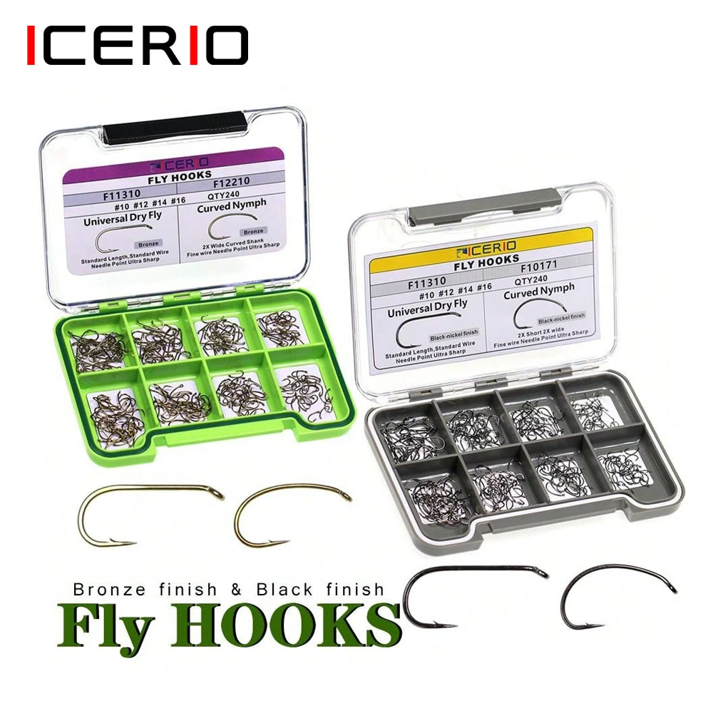 ICERIO 240PCS Fly Tying Hooks Barbed Standard Dry Wet Fly Tying Hook ...
