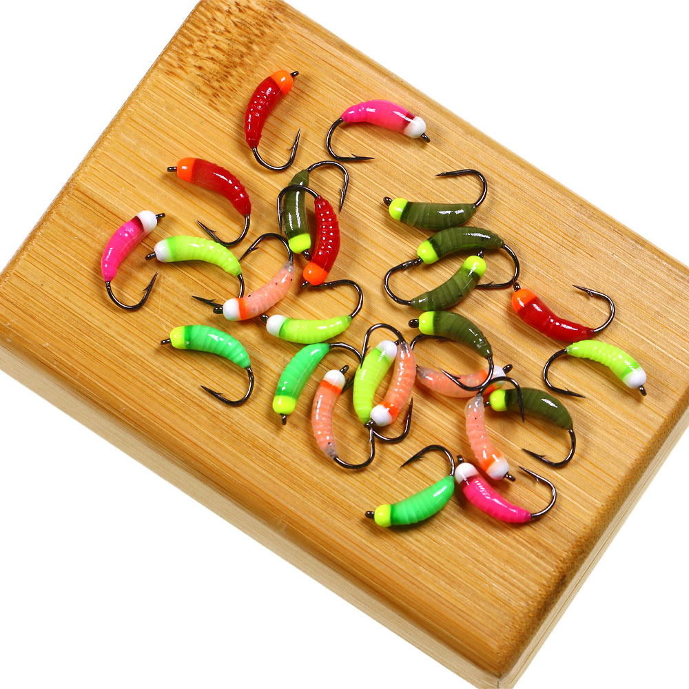 ICERIO 7pcs Tungsten Bead Head Nymph Flies Luminous Scud Worm Fly Caddis Larvae Insect Baits Trout Perch Fishing Lure Bait