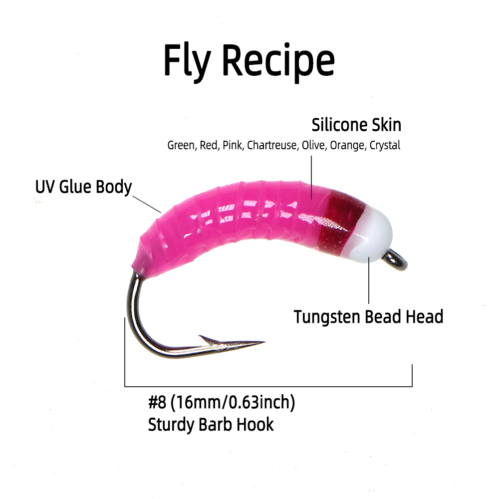 ICERIO 7pcs Tungsten Bead Head Nymph Flies Luminous Scud Worm Fly Caddis Larvae Insect Baits Trout Perch Fishing Lure Bait