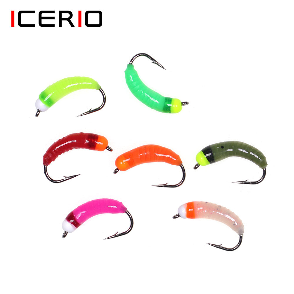 ICERIO 7pcs Tungsten Bead Head Nymph Flies Luminous Scud Worm Fly Caddis Larvae Insect Baits Trout Perch Fishing Lure Bait