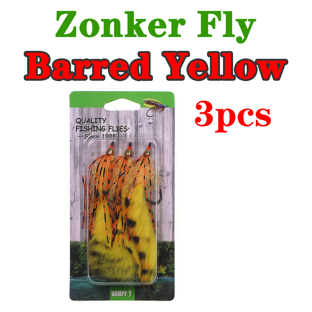 ICERIO 3PCS Brass Cone Heads Barred Zonker Streamers Flies Trout Bass Fishing Fly Lure Baits 1/0
